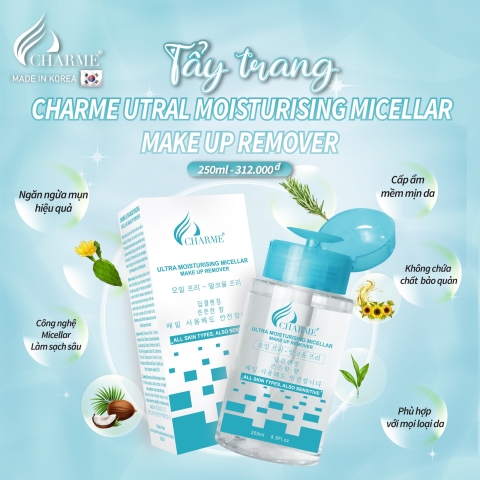 Nước Tẩy Trang 𝐂𝐡𝐚𝐫𝐦𝐞 𝐔𝐥𝐭𝐫𝐚 𝐌𝐨𝐢𝐬𝐭𝐮𝐫𝐢𝐬𝐢𝐧𝐠 𝐌𝐢𝐜𝐞𝐥𝐥𝐚𝐫 𝐌𝐚𝐤𝐞 𝐔𝐩 𝐑𝐞𝐦𝐨𝐯𝐞𝐫